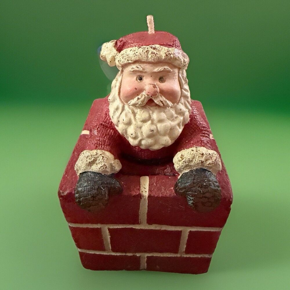 RARE Vintage Santa in Chimney Wax Candle Christmas Holiday Decor 1960s 5” VG